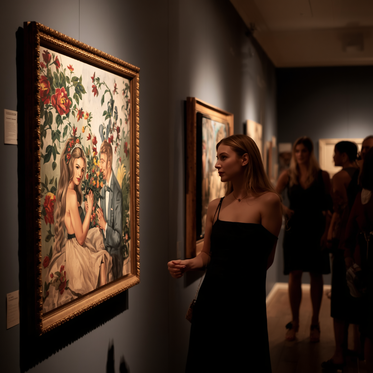 Art exhibition guest checking painting during opening night Workshops - Image 1
